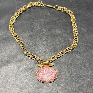 Gold Chain Necklace with Pink Pendant